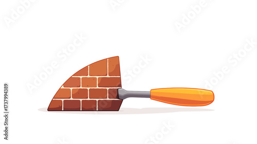 Construction Tool Illustration, Trowel and Brick, Minimalist Design, Clean White Background, Graphic Art