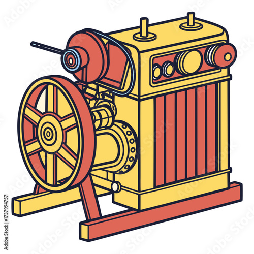 Yellow and red industrial machine with large wheel 1