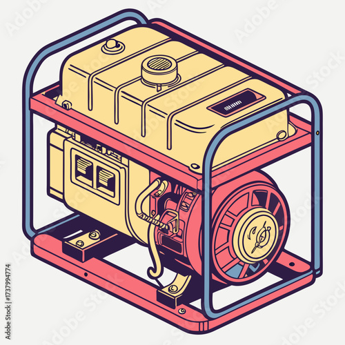 Yellow and red portable generator illustration power generator