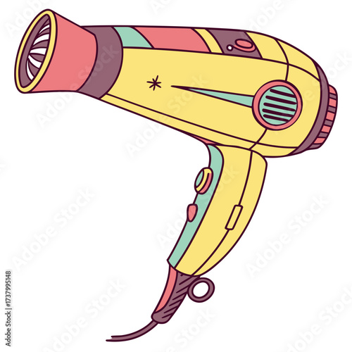 Yellow hair dryer with pink and teal accents hairdryer