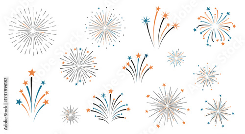 A vibrant collection of exploding fireworks and celebratory pyrotechnics illuminating the night sky with colorful bursts and dazzling displays.