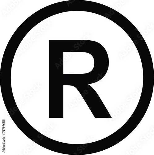 Registered trademark symbol black circle with R letter, intellectual property rights logo, legal protection icon, brand ownership emblem vector illustration design