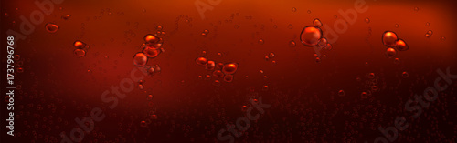Realistic carbonated cola bubbles on a dark or glass background with fizzy sparkles and effervescent style. Transparent drops and foam create a vector texture for soda, beverage, or drink design.