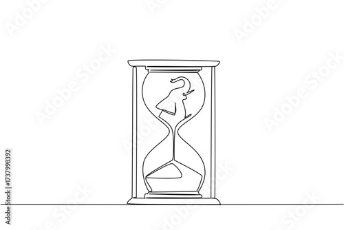 Single continuous line drawing the bottom of the elephant is sucked into the hourglass. Poaching of ivory. Near extinction. Save. National Endangered Species Day. One line design vector illustration