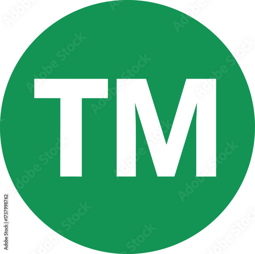 Trademark TM symbol vector illustration, green circle design, intellectual property logo, copyright protection icon, legal brand mark, registered product label, official trade identifier