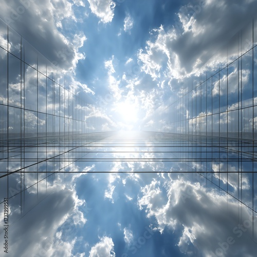 Reflected Skyward Ascent Through Modern Architectural Labyrinths Towards an Infinite Horizon