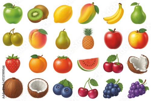Collection of colorful fruit illustrations fresh and healthy for food design