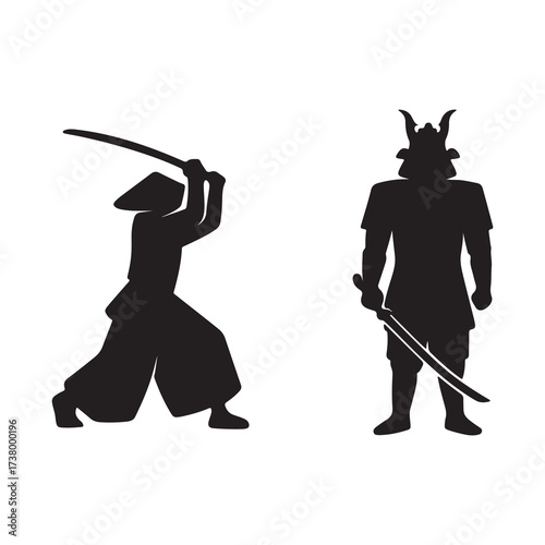 Samurai Warrior Silhouette Sword Fight Ancient Japan Icon