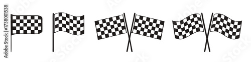 Checkered flag for car racing, set start and finish crossed sport racing flags, race flag icon - vector
