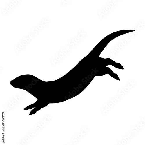 Otter Silhouette Swimming Pose Vector Illustration