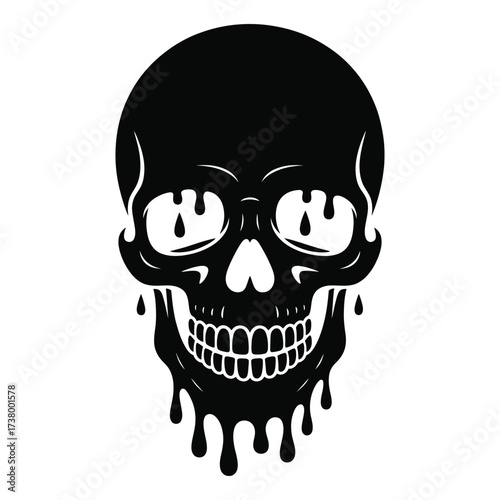 Stylized black skull with dripping effect and tear drop eyes
