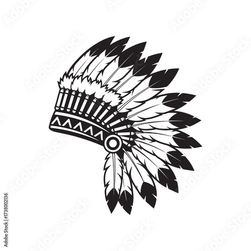 Thanksgivig Black Silhouette of a Native American Headdress with Feathers indian war bonnet