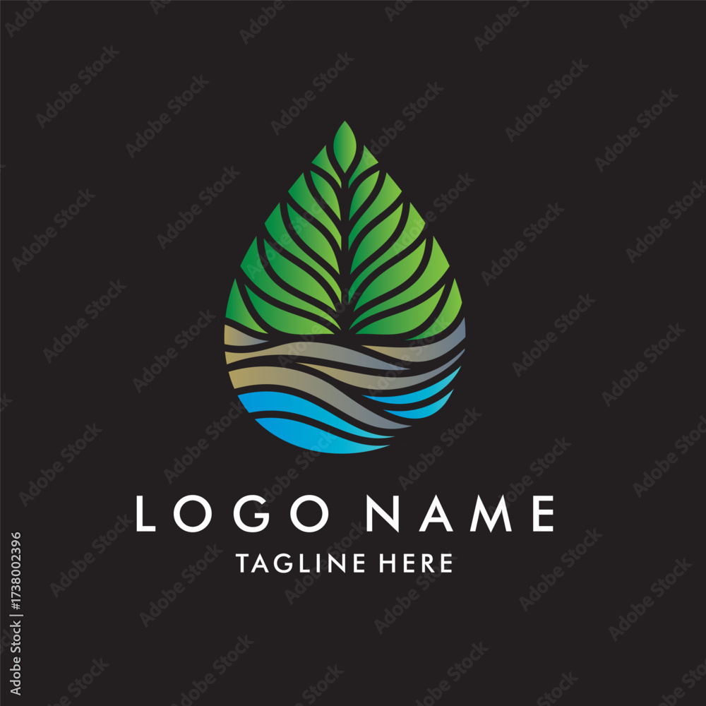 Fototapeta premium Vector logo with green valley nature theme