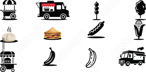 Food Truck and Street Food Icons Set 