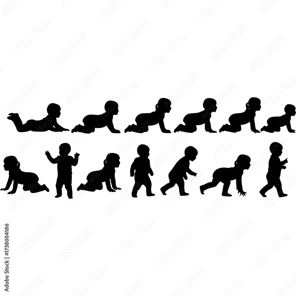 Obraz premium Baby silhouettes crawling and walking in various stages of development