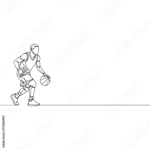 Basketball player dribbling ball in continuous line drawing