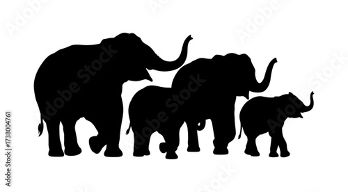 Elephant Family Silhouette Vector Illustration