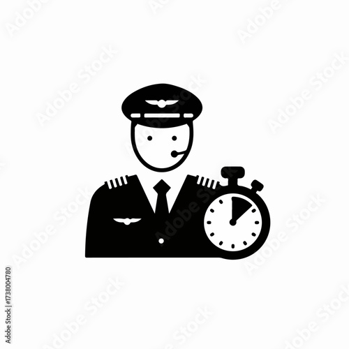 Pilot with Stopwatch Icon: Flight Time Management, Aviation Scheduling, and Professional Punctuality.