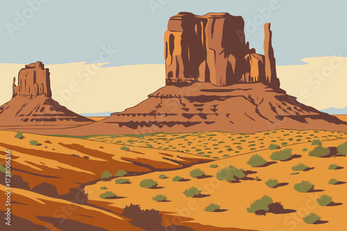 Monument Valley Scenic Road in Utah, desert highway lined with towering sandstone buttes