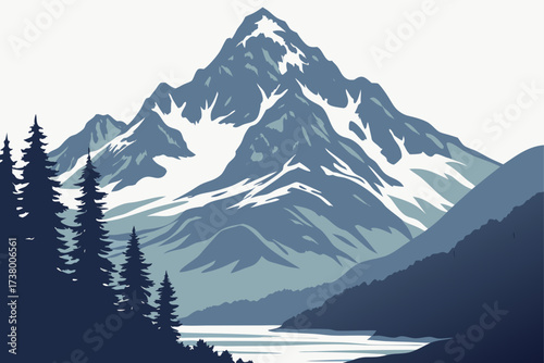 Mount Marcus Baker in Chugach Mountains, Alaska, icy peak rising above coastal fjords