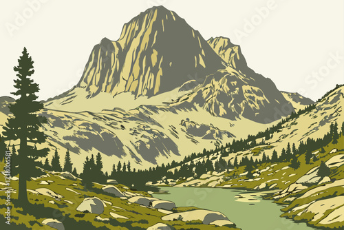 Mount Langley in Sierra Nevada, California, rugged high peak framed by alpine meadows and granite cliffs