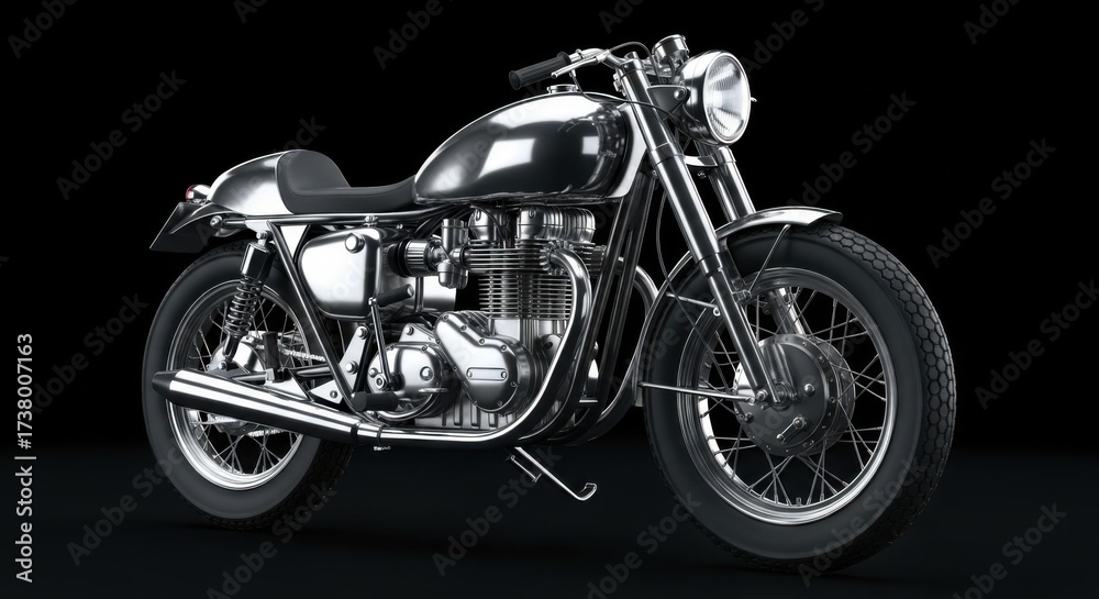 Obraz premium Classic Chrome Motorcycle A Stylish Vintage Ride Against a Dark Background