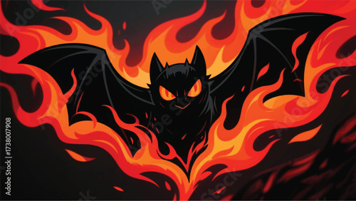 Hot Fiery Flying Bat Illustrator Artwork Banner Background Design Template 