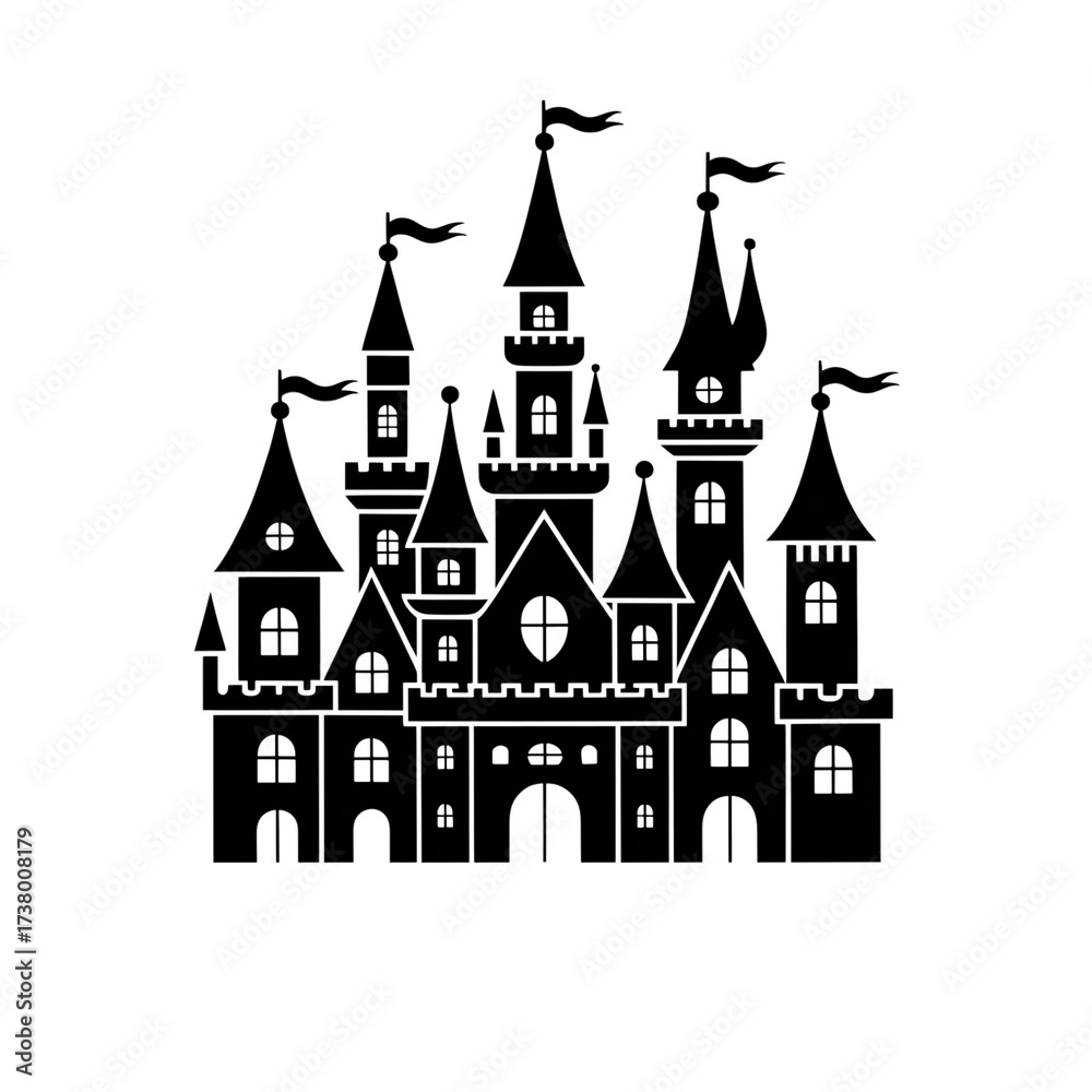 Obraz premium Enchanted fairytale castle line art illustration