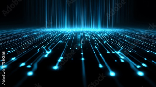 An abstract representation of digital data flow, showcasing glowing lines and particles in a dark environment, symbolizing innovation, connectivity, and the future of technology.