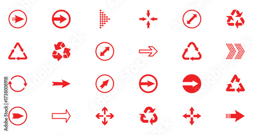 Arrow icon set. Collection different arrow signs. Red arrows icons set. Arrow icon collection. Large red arrow icon vector set. Arrows icon collection.
