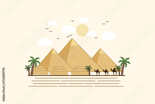 Great Pyramid of Giza, ‎Greater Cairo‎, Egypt. Vector illustration. Travel landmark.