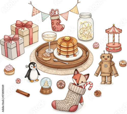 Christmas holiday icons set with festive decorations gifts and winter elements