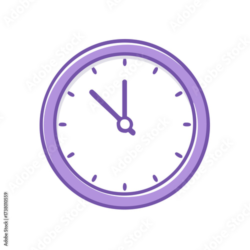 Purple Analog Clock Icon Showing Eleven O'clock Time Illustration
