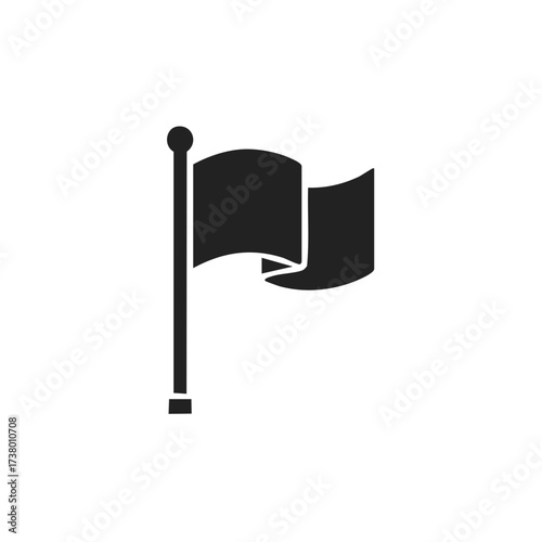 Simple black flag waving on a flagpole icon