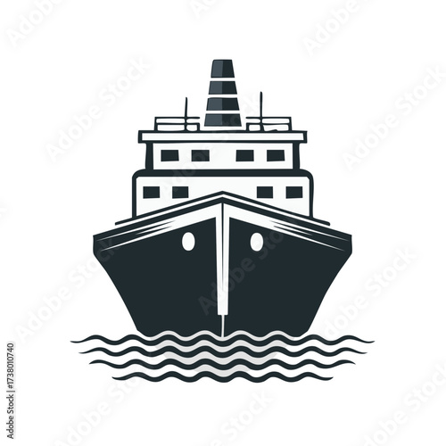 Stylized Cruise Ship Silhouette on Water: Vector Illustration, Nautical Theme, Travel, Ocean Voyage