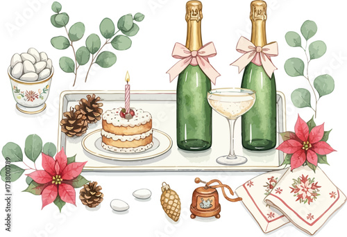 Christmas holiday decorations and festive treats hand drawn icon set