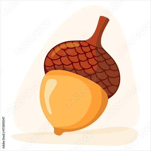 Clip art of doodle forest acorn on isolated background. Hand drawn background for Autumn harvest holiday, Thanksgiving, Halloween, seasonal, textile, scrapbooking.