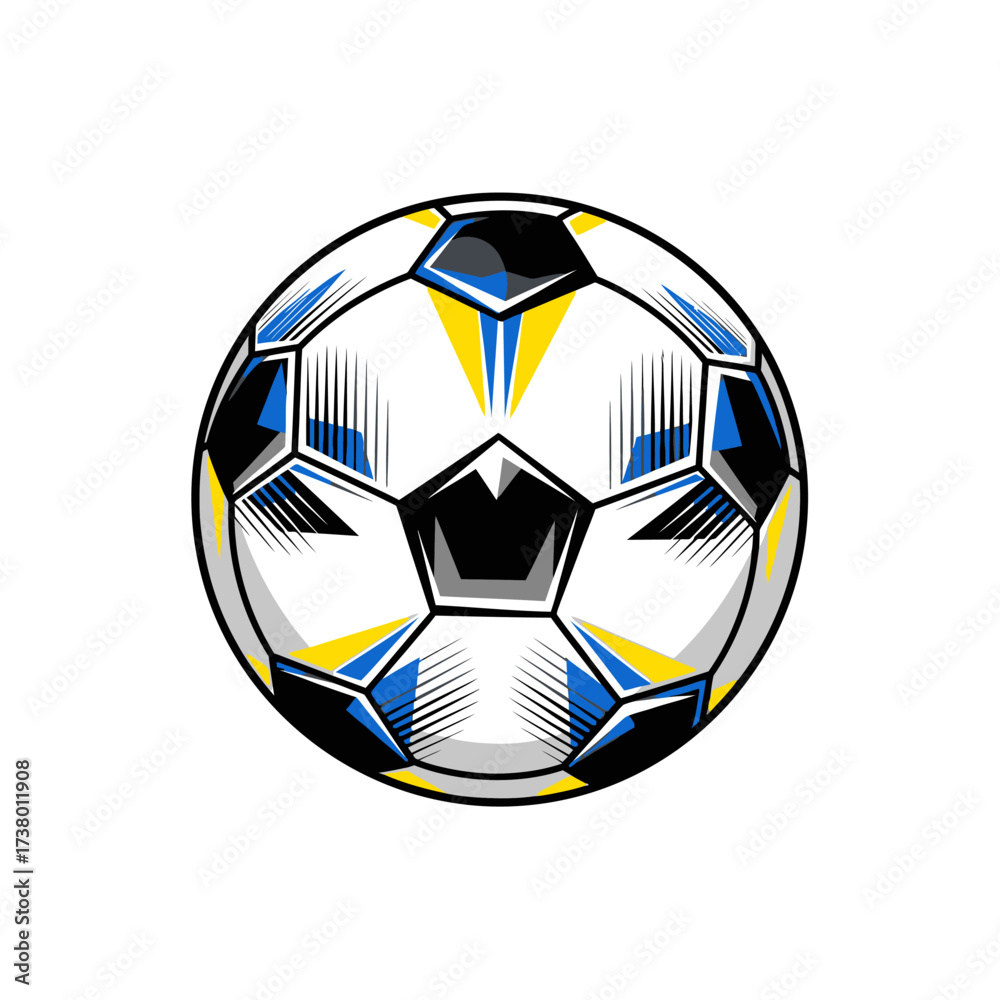Obraz premium Vibrant soccer ball illustration with dynamic linework, perfect for sports branding, team logos, or energetic designs that capture the thrill of the game