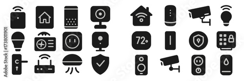 Collection of smart home icons showcasing various devices for modern living and security solutions