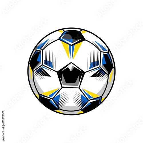 Vibrant soccer ball illustration with dynamic linework, perfect for sports branding, team logos, or energetic designs that capture the thrill of the game