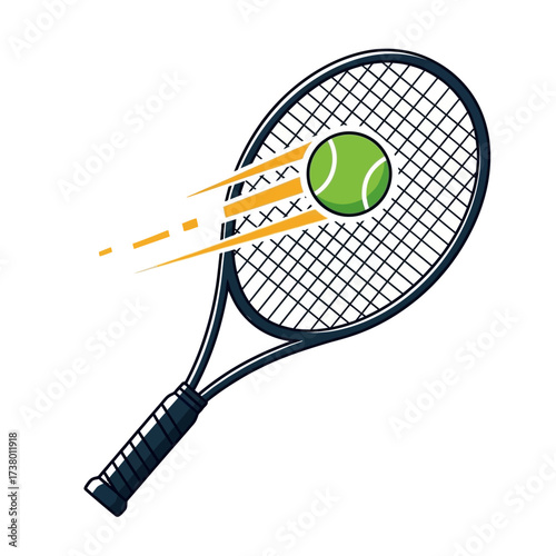Dynamic tennis racket hitting a speeding ball with energetic motion trails, perfect for sports promotions and fitness campaigns that are vibrant and engaging