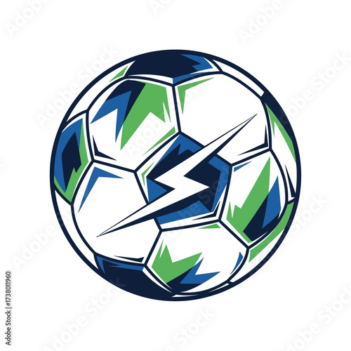 Dynamic soccer ball logo design with lightning bolt, perfect for sports teams, leagues, or energetic brand identities that need a powerful visual impact