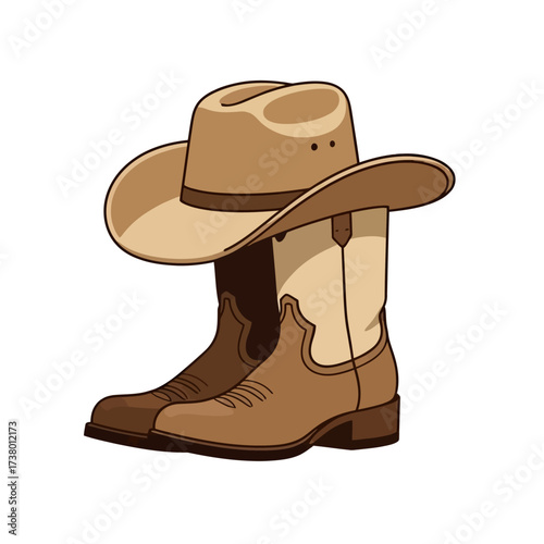 American Cowboy Vector Western Icon Hat Boots Flat Illustration