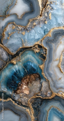 Textured agate, blue, gold, veins