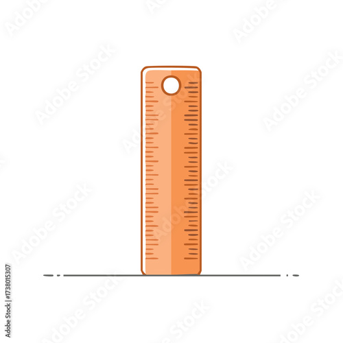 Illustration of a Wooden Ruler with Measurements and a Hole for Hanging in Cartoon Style