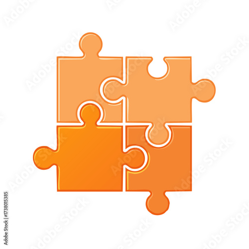 Four orange jigsaw puzzle pieces connected in an abstract illustration