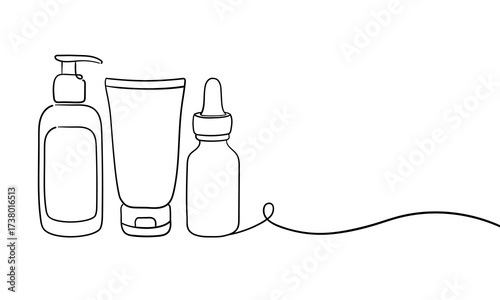 Skincare cosmetics, tubes of face and body cream in line art style. Vector illustration on white background	 