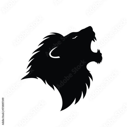 Roaring Lion Head Silhouette animal wild cat predator mammal mane feline wildlife africa zoo nature illustration design symbol graphic