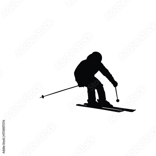 Silhouette of a Skier skiing winter sport snow downhill activity pole isolated white background extreme sport recreation cold outdoor