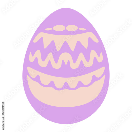 Illustration of a light purple easter egg with wavy and dotted light cream decorations on a white background